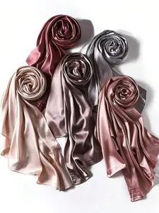 Elegant 1pc Natural Solid Color Hijab Satin Scarf, Satin Hijabs Headscarf for Daily Casual Wear, Abaya Accessories for Dress