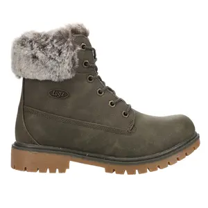 Lugz Womens Rucker Hi Faux Fur Round Toe Lace Up Casual Boots Ankle Low Heel 1-2" - Green, Grey
