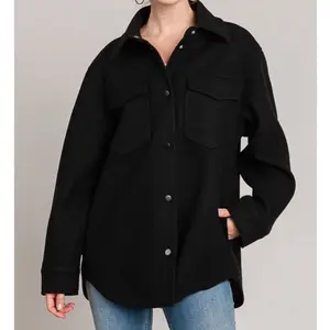 Merlina Shacket - Black Button-Down Jacket with Pockets  for Women