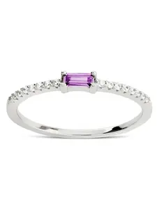 Sterling Silver Thin Amethyst CZ Stacking Birthstone Ring