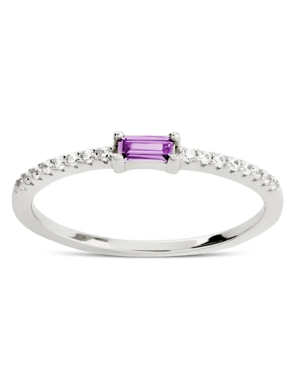 Sterling Silver Thin Amethyst CZ Stacking Birthstone Ring