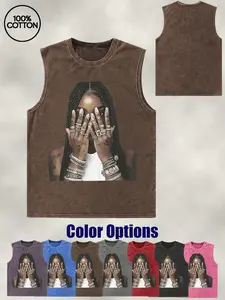 Women's Loose Fit Graphic Sleeveless Top, Pure Cotton Casual Street Style Streetwear Tank, All-Season Fashionable Design, Multiple Colors Available