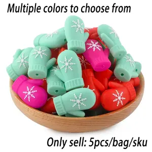 5pcs Christmas-themed Silicone Focal Beads, Snowflake Glove Design, Assorted Colors, Suitable for Various DIY Beaded Pens, Necklaces, Bracelets, Earrings, and Other Craft Projects, DIY Beading Accessories.