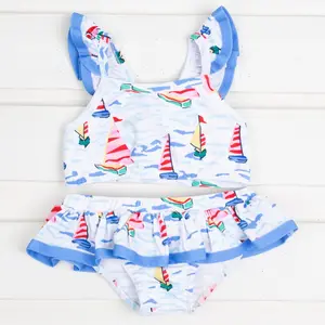 Watercolor Sailboat Two Piece Swimsuit - Girls Bikini Swimwear