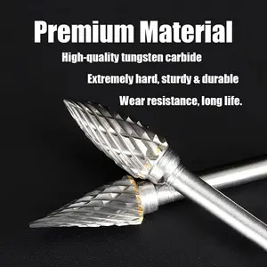 10pcs Tungsten Carbide Double Cut Rotary Burr Set, Precision Grinding & Carving Tool, Round Head, Tungsten Steel, with 1/8" Shank, for Wood & Metal, Compatible with Mold Grinder & Electric Drill