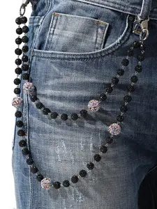 Fashion Hip Hop Rhinestone Ball Chain, Cool Hip Hop Style, Multi-Layer Sparkling Ball Design, Jeans Waist Chain Accessory