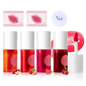 4 Colors Korean Lip Tint Stain Set Tints & Stains for Women Lightweight Non-sticky Waterproof Long Lasting Mini Liquid Lipstick Makeup Kit Multi-Use Lip and Cheek Tint