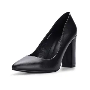 IDIFU Women's Chunky-HI Block Heels Pointed Toe Closed Heels Women's Formal Office Shoes Footwear High Heels Chunky High