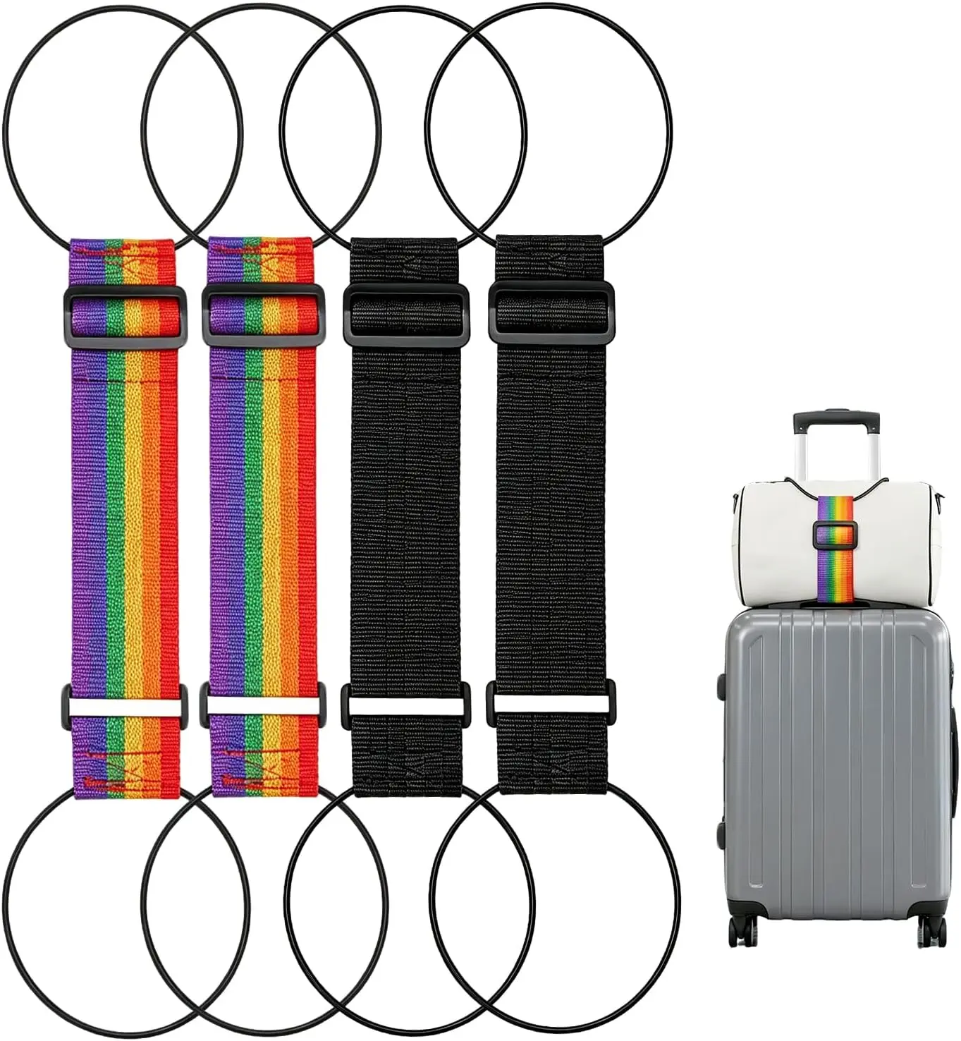 4/2Pack Multi Use Strong Adjustable Luggage Connector Straps For Suitcases Rainbow Travel Straps Secure Organize Anti Theft Straps | Luggage Straps for Suitcases, New Multi Use Strong Adjustable Luggage Connector Straps, Adjustable Elastic Fastening Belt