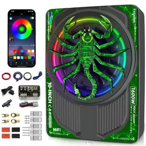 STANDARD GOODS 1600W Car Subwoofer, Slim Under Seat Powered Car Subwoofer and Amp Package with RGB Beat-Synced Light, Car/Truck Audio Sub Built-in Amplifier amp Combo Package, Clean Deep Bass