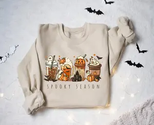 Spooky Season Sweatshirt - Shirt - Hoodie, Fall Coffee Sweatshirt, Halloween Coffee Sweatshirt, Cute Fall Sweater, Pumpkin Spice Shirt, Iced Coffee Lover Shirt, Spooky Season Shirt, Fall Halloween Gift Shirt, Full Color, Tee Print