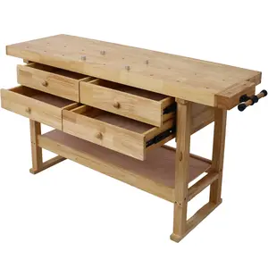 Hardware 60in Workbench with 4 Drawers Wooden Workbench for Garage Workshop and Home