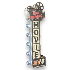Movie Now Showing Double Sided 26" Metal Marquee Sign With Vintage Retro Off The Wall Design Home Decor