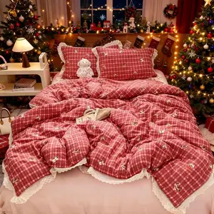 3-Piece Plaid Bedding Set, Includes 1 Fitted Sheet & 2 Pillowcases, Soft Comfortable Home Bedroom Linen, Christmas Fashion Accessories