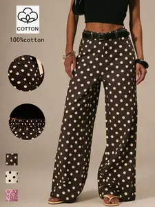 Women's Polka Dot Print Boho Jeans, Loose-Fitting Elastic Waist Denim Jeans, Casual Spring Summer Fashion, All-Season Wear, Bohemian