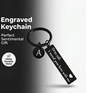 Drive Safe I Need You Here With Me Initial Letter Keychain Personalized Monogram Key Ring for Car Keys Fashion Accessory for Men Women Couples Drivers Gift for Boyfriend Husband Birthday Anniversary