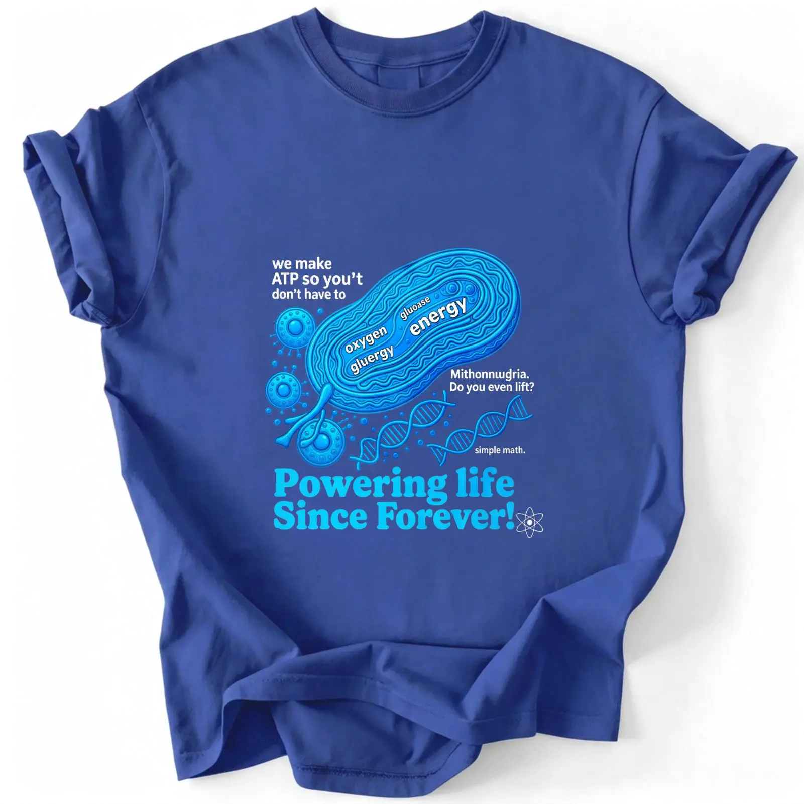 CARPESUN Funny Science Biology T Shirt Mitochondria Powering Life Since Forever Graphic Tee Cotton Short Sleeve Casual Wear Unisex Gift For Students Teachers Science Lovers