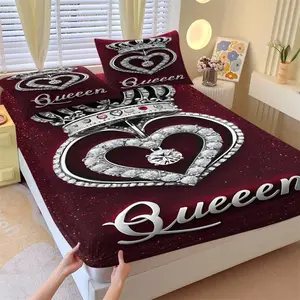 Luxury Crown Bedding Set: 3-piece Queen Print Fitted Sheet Set, a high-end bedroom décor designed specifically for women, soft, comfortable, breathable, and skin-friendly (includes 1 fitted sheet + 2 pillowcases). Available in 3 styles.