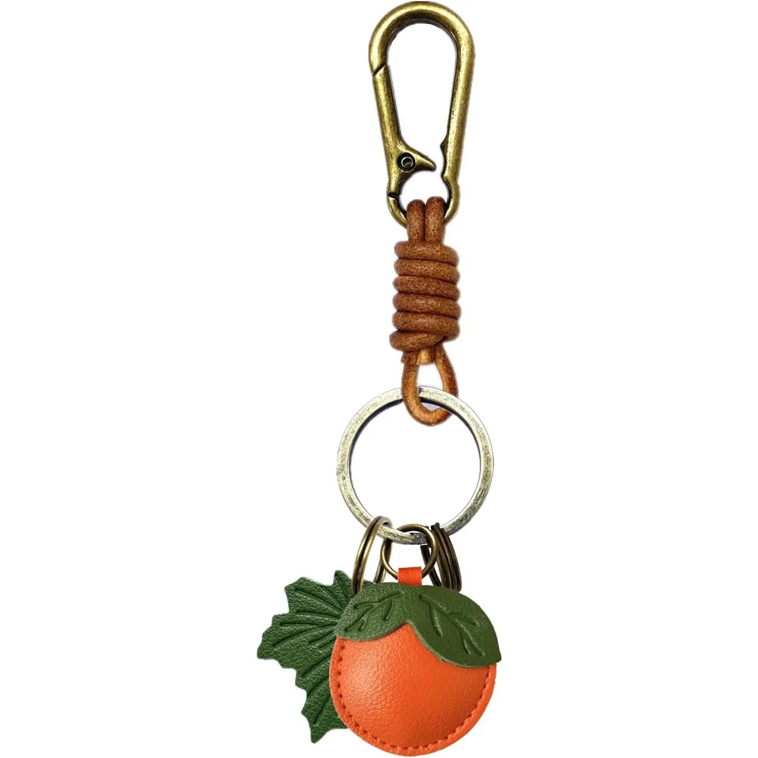 BY-445 Leather Blend Pineapple Leather Leaf-Shaped Fruit Keychain - Vintage Casual Wear Female Accessory, 16cm Bag Organizer with Multiple Rings, Thanksgiving Commute Purse Charm, Fruit Motif, Female Use, Birthday, 16 Centimeters