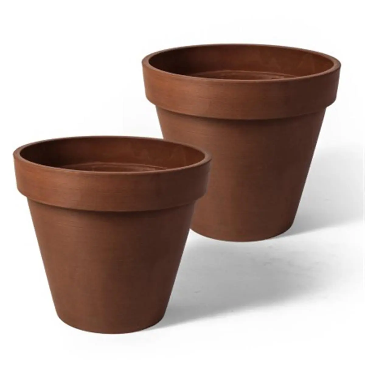 Algreen Round Banded Terra Cotta Flower Pots & Planters (2-Pack) - 8" H x 10" W x 10" D, 3.4 lbs, Drainage Hole with Removable Plug, Robust, Durable, Light Enough to Move for Outdoor Container Gardening Decor