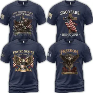 USA 250 Years Patriotic T-Shirt - Bald Eagle Cross One Nation Under God 1776 2026 American Flag Graphic , American Faith Freedom Lifestyle , Fourth Of July Celebration Outfit , Graphic Tee Shirt , Gift For Christian Patriot Dad