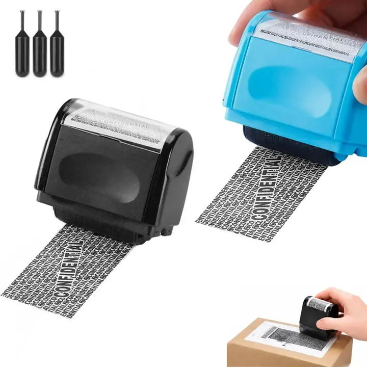 Identity Theft Protection Roller Stamp for Hiding Sensitive Information, Wide Confidential Privacy Stamp with 3 Ink Refill, Information Blocker for ID, Account, Data and Address Security