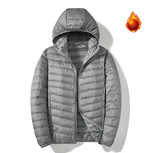 Men's Hooded Lightweight Down Jacket Warm Packable Puffer Coat Zip-Up Winter Outerwear for Casual Wear with Hood and Comfortable Down Material