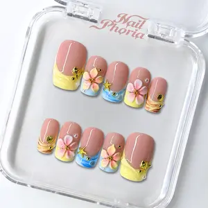 NailPhoria PEACH TIDE -SUMMER Handmade Press-On Nails | Reusable, Salon-Quality, Long-Lasting, Glossy Design