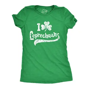 Womens I Clover Leprechauns T Shirt Funny Saint Patricks Day Irish Patty Tee Funny Womens T Shirts Cute Vintage Fashion Casual Ladies T-Shirt Gift Saint Patrick's Day Tops for Women Women's Novelty Tees Green