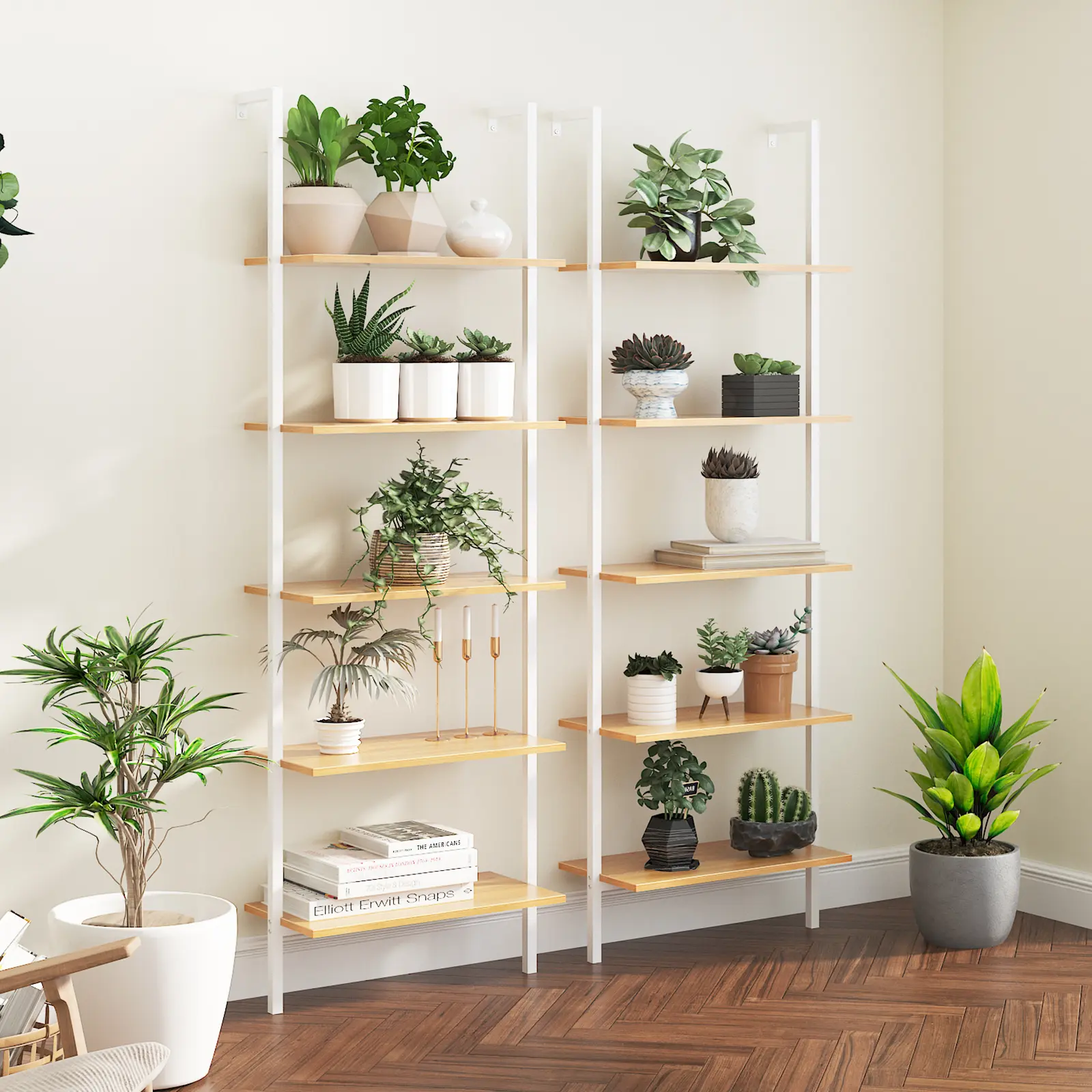 Nicole Selection Floating Bookshelf Wall Mount, 5-Tier Modern Wooden Bookshelf for Living Room, Study Room & Bedroom Storage Organizer, Easy to Install