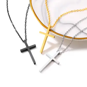 PROSTEEL Stainless Steel Minimalist Cross Pendant 20-inch main chain + 5cm extension chain Steel/Gold/Black Unisex Comes with gift box