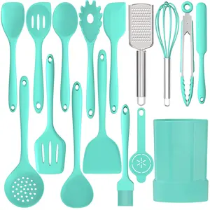 Silicone Kitchen Utensils Set, 16-Piece Silicone Cooking Utensils,Heat Resistant Kitchen Tools Set with Holder, Nonstick Spatula Kitchen Gadgets for Cooking & Baking