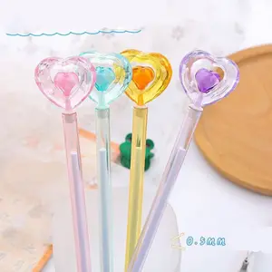 4pcs Creative Crystal Heart Gel Pens, Cute Stationery Student Water Pens, High Aesthetic Office Signature Pens, Fairy Wand Design