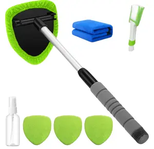 Upgraded Windshield Cleaning Brush with Extendable Handle & 4 Microfiber Pads – Includes Bonus Spray Bottle, Detailing Brush & Towel – for Interior/Exterior Glass on Cars, Trucks, SUVs, RVs & Home Windows