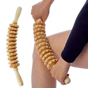 Ergonomic Wooden Massage Roller with Handle, Foot Heel Ankle Leg Massager, Smooth Rolling Muscle Relaxation Tool