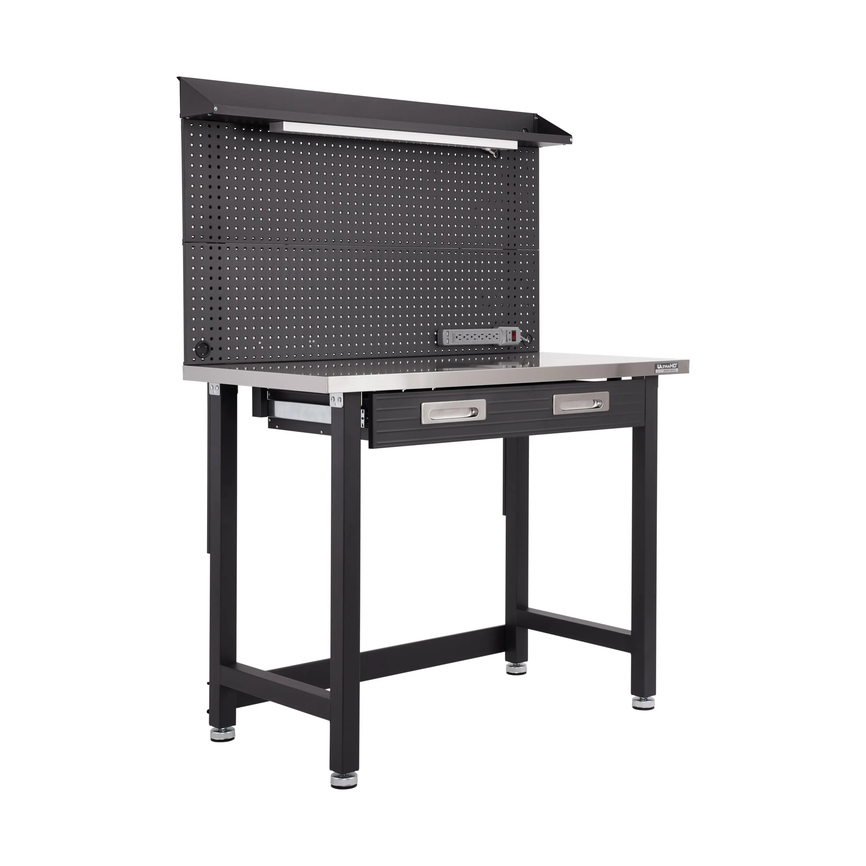 UltraHD® Lighted Workcenter w/ Stainless Steel Top and Pegboard, Graphite