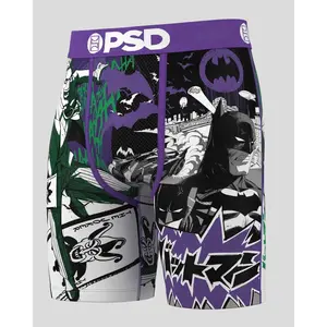 PSD Mens Bat Joker Split Boxer Brief - Standard Length 7 Inch Inseam, Soft and Breathable Poly Blend Fabric