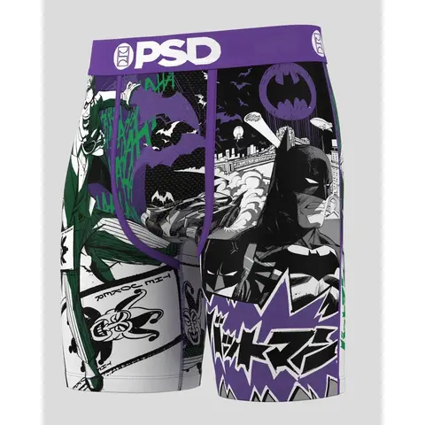 PSD Mens Bat Joker Split Boxer Brief - Standard Length 7 Inch Inseam, Soft and Breathable Poly Blend Fabric