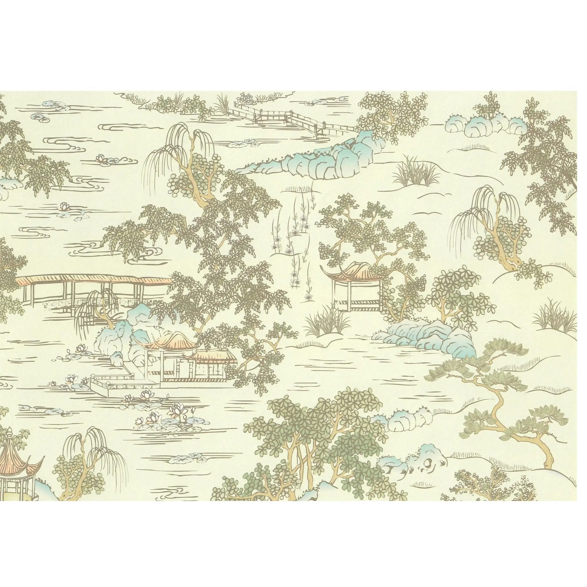 Dollhouse Wallpaper Brodnax "Pagoda Mural" 1:12 Scale Miniature Asian Theme