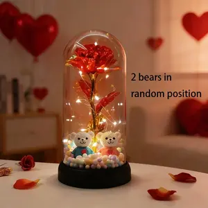 A Thoughtful Gift Everlasting Flowers A Creative Gold-Leaf Artificial  Bouquet With A Medium-Sized Lampshade, Warm Light Gift Box, A Luminous Acrylic Night Light For Bedroom , A Keepsake, Holiday Gift, Mother'S Day Gift Eternal Glass Roses Sympathy Great