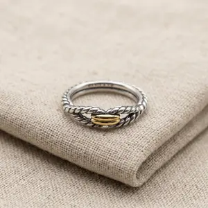 2025 New Arrival S925 Sterling Silver Horizontal Contrast Color Band Ring - Unisex Neutral Minimalist Fine Jewelry, Vintage, Avant-Garde Metallic, Alternative Artistic, Bi-Metal, Forged Metal Style, Gift For Men & Women