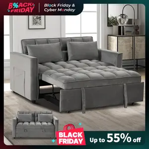 [TikTokShopBlackFriday]【Shipped in 2 Packages】Convertible Sofa Bed 3 in 1 Multi-Functional Sleeper Couch, Futon Pull Out Bed, Velvet Loveseat Chaise Lounge with Side Pockets and Pillows, Modern Sleeper Sectional Sofa