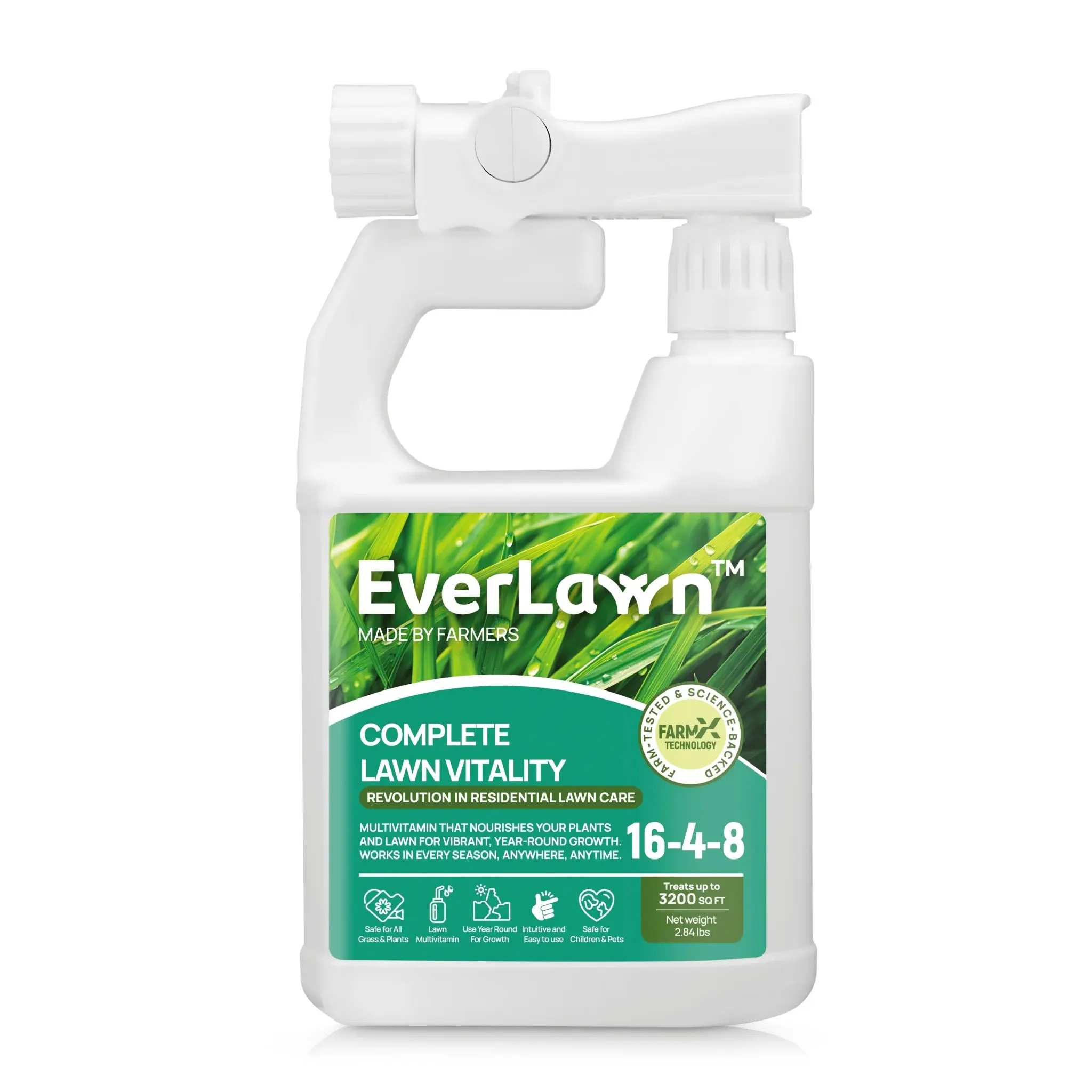 Everlawn Complete Lawn Vitality 16-4-8 Liquid Fertilizer: Strengthen, Green, and Protect Your Lawn – Professional Liquid Lawn Fertilizer – Works on All Grass Types – Easy-to-Apply Concentrated Formula – 32 oz