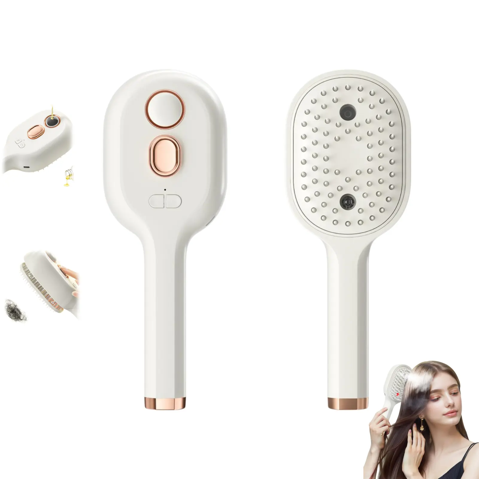 Electric Spray Telescopic Air Cushion Comb, Essential Oil Mist Hair Brush with 182 Cooling Bristles, Rechargeable Ionic Anti Static Telescopic Detangling Brush, Type-C Travel Size