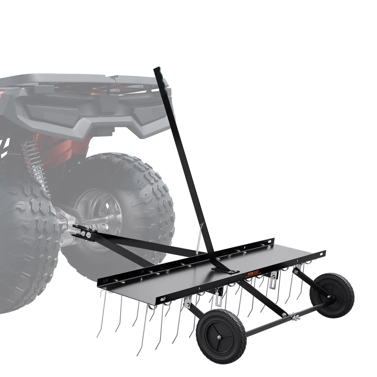 【summerfinds】VEVOR Tow Behind Dethatcher, 48-inch Tow Dethatcher with 24 Spring Steel Tines, Lawn Dethatcher Rake for ATV or Mower, Tow Behind Lawn Rake with Lift Handle for Garden Farm Grass