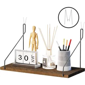 Cubicle Shelf with Hooks 11.8" Office Cubicle Accessories for Work, Floating Wall Shelf for Decor, Hanging Organizer for Cubicle Wall Storage & Office Decorations Brown