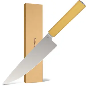 Butterfork Purest 8” Chef's Knife with Oak Sheath, AR-RPM9 Stainless Steel, Replaceable ABS Handle, Pale Yellow