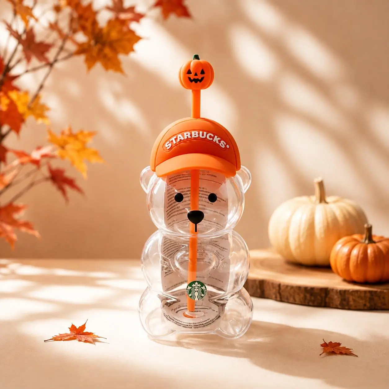 Starbucks x Bearista Halloween 20oz Tumbler Cup, Cute Bear Cold Cup with Pumpkin Straw, Limited Edition Fall Drinkware