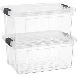 Clear Storage Boxes with Lids 2 Quart Plastic Container Bins for Organizing Stackable Crates BPA Free Non Toxic Odor Free Organizers for Home Office School and Dorm