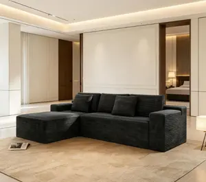104.3x68.9in Grey Plush Corduroy Modular Sectional Sofa Set, 2PC Free Combination Upholstered Compressed Couch, No Assembly Required for Living Room, Bedroom